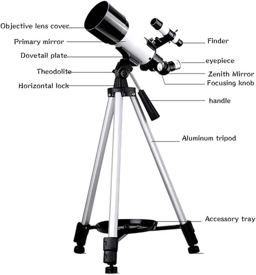 تلسکوپ LSLYTQ برای مبتدیان نجوم، دیافراگم 70 میلی‌متری، تلسکوپ شکستنی نجومی قابل حمل 400 میلی‌متری - تلسکوپ با کیف حمل / سفید / G