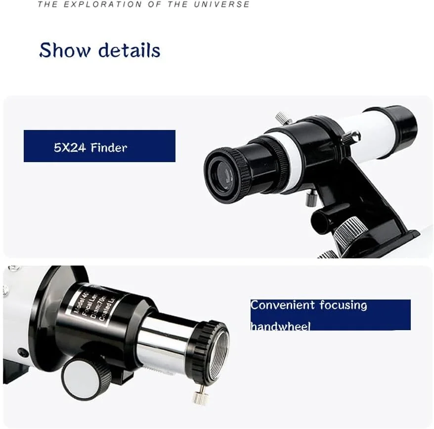 تلسکوپ LSLYTQ برای مبتدیان نجوم، دیافراگم 70 میلی‌متری، تلسکوپ شکستنی نجومی قابل حمل 400 میلی‌متری - تلسکوپ با کیف حمل / سفید / G