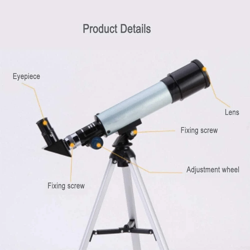 تلسکوپ نجومی مبتدی LSLYTQ با وضوح بالا، شکست نور، بزرگنمایی 90 برابر، آینه مستقیم 1.5 برابر، سه پایه قابل حمل مناسب برای سفر در فضای باز، دو برابر کردن راحتی