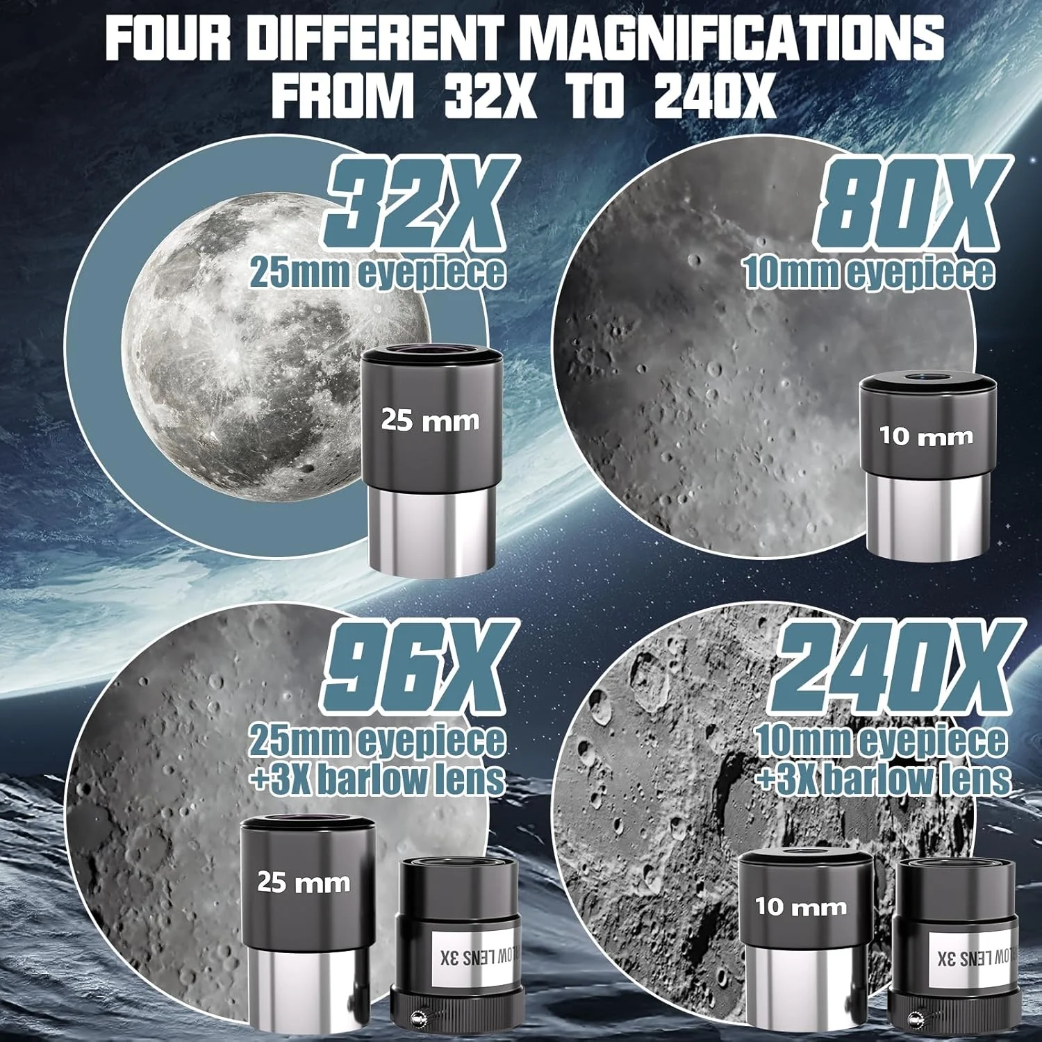 تلسکوپ، تلسکوپ با قدرت بالا برای بزرگسالان، دهانه 90 میلی‌متری، پایه AZ 800 میلی‌متری، تلسکوپ‌های شکستنی نجومی حرفه‌ای برای کودکان و مبتدیان به همراه آداپتور تلفن، کیف حمل مسافرتی قابل حمل
