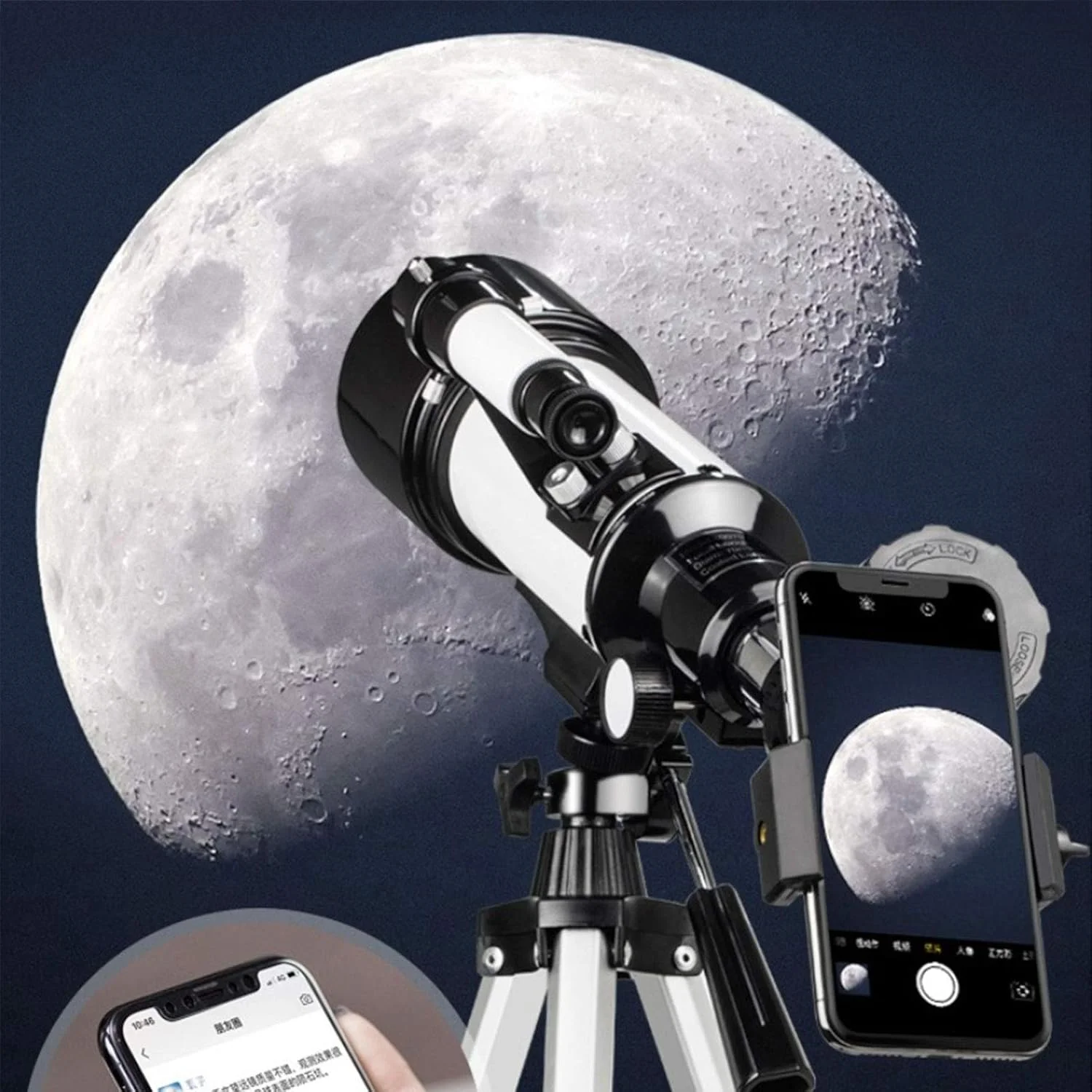 تلسکوپ شکستنی ۷۰/۴۰۰ میلی‌متری به همراه نگهدارنده تلفن همراه، فیلتر سحابی، یابنده 5X24، مناسب مبتدیان، کودکان و افراد تازه کار، بدون جنسیت