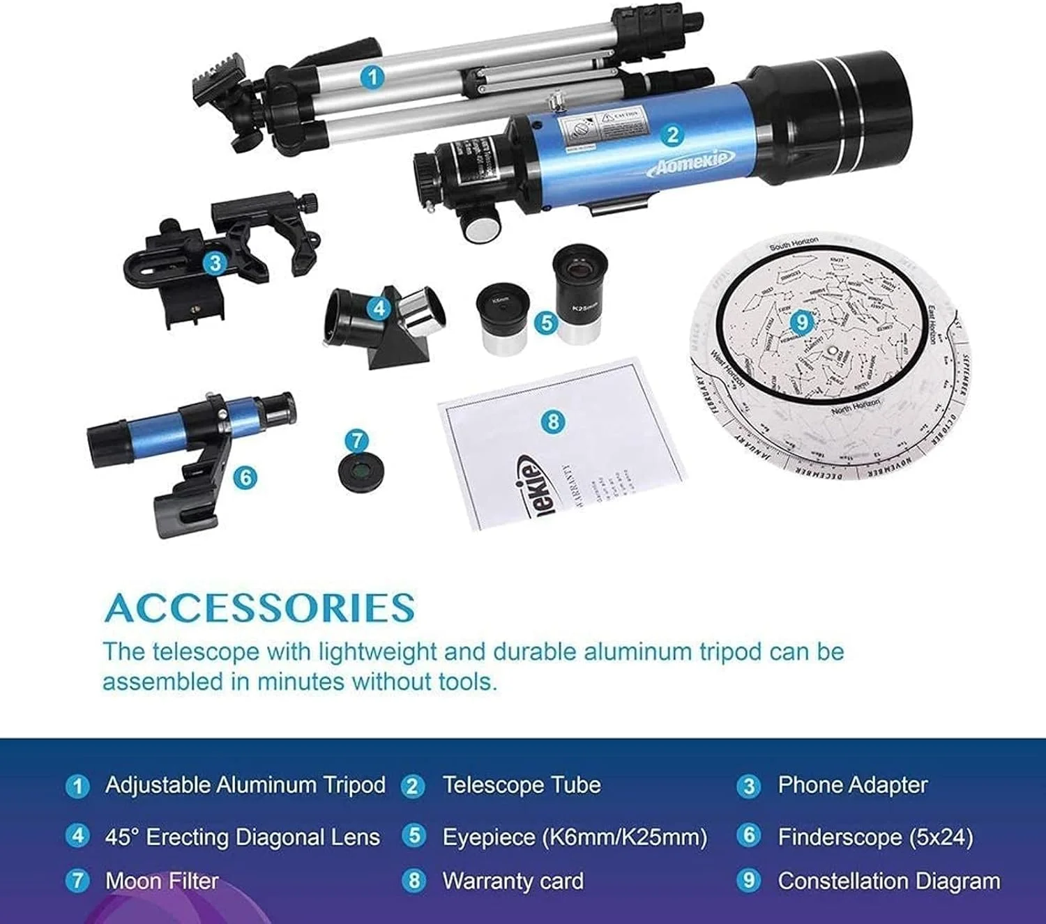 تلسکوپ منوچشمی نجومی LSLYTQ با سه پایه، شکست نور، دوربین چشمی زوم با قدرت بالا برای نجوم