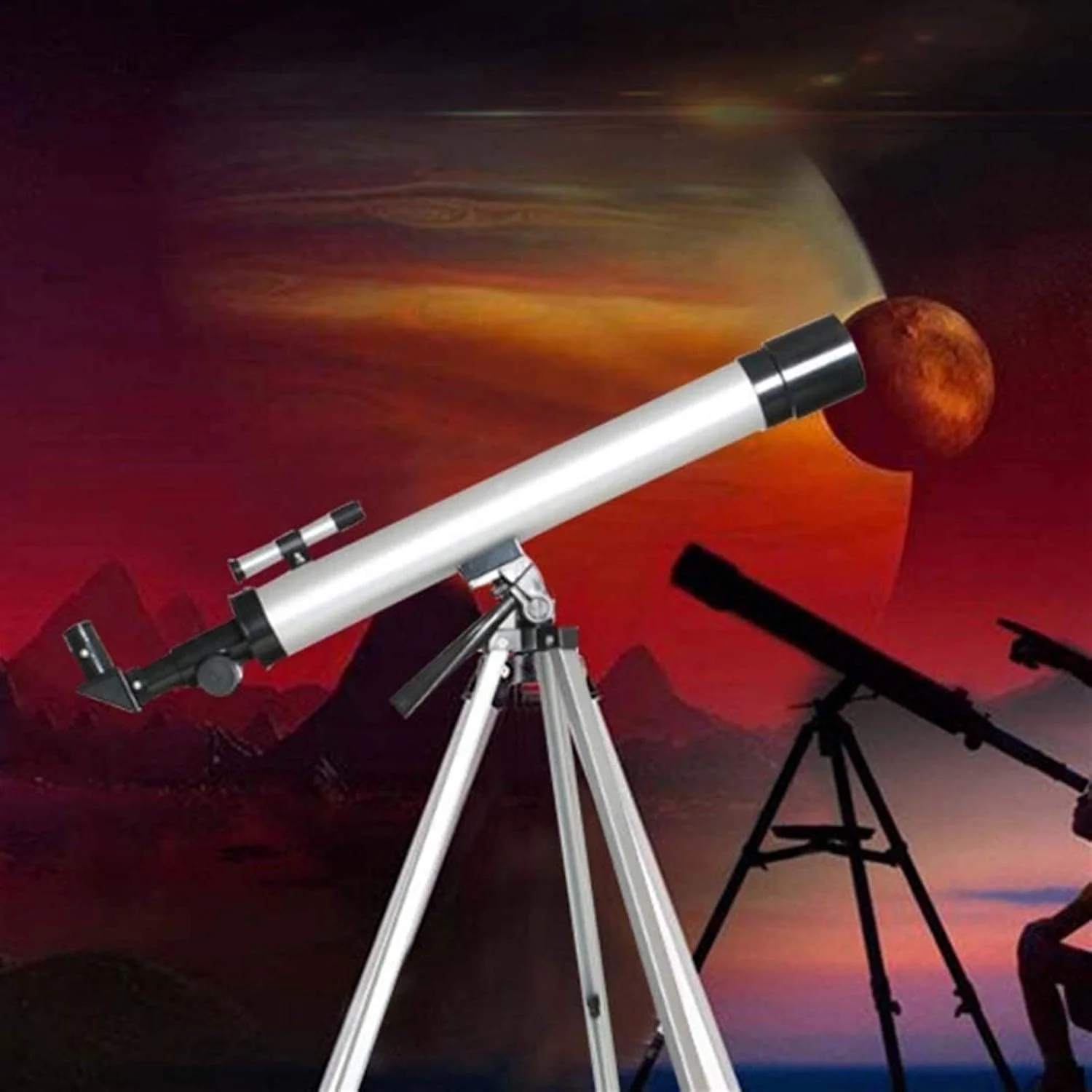 تلسکوپ مسافرتی قابل حمل + تک چشمی، تلسکوپ های شکستنی نجومی برای کودکان و مبتدیان، فاصله کانونی 600 میلی متر، آینه 90 درجه