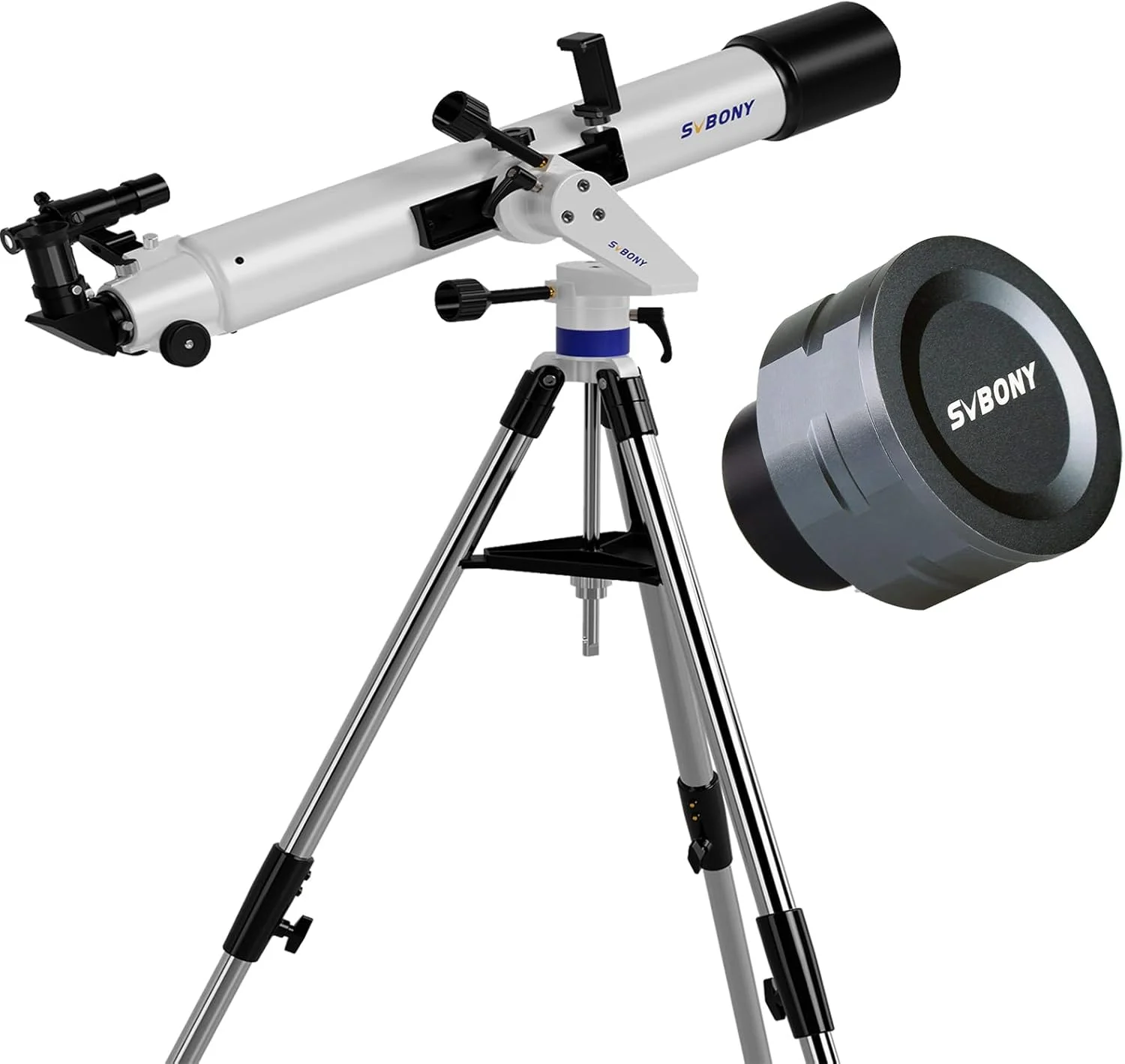 مجموعه دوربین SV105 با تلسکوپ SV520 برای بزرگسالان، قدرت بالا، دیافراگم 90 میلی‌متری، فاصله کانونی 800 میلی‌متری، شکست نور با پایه AZ، عدسی چشمی K25mm، لنز بارلو، کیت تلسکوپ نجومی برای مبتدیان