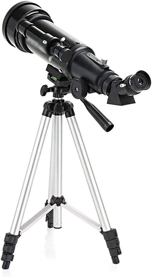 تلسکوپ LSLYTQ با دهانه 70 میلی‌متری و فاصله کانونی 400 میلی‌متری، شامل دو چشمی، سه‌پایه، یابنده و آداپتور تلفن همراه