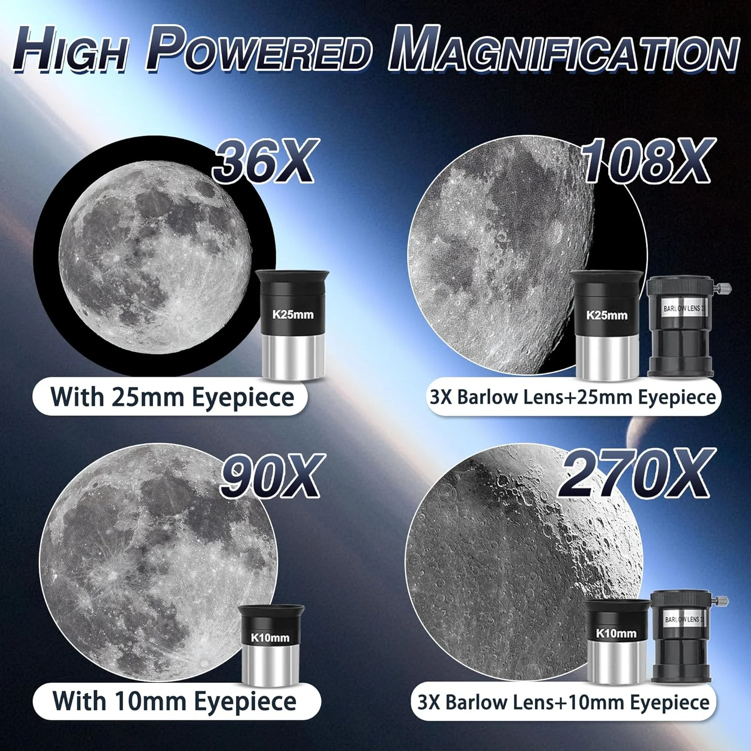 تلسکوپ 90 میلی‌متری با دهانه 900 میلی‌متری شکست نور نجومی برای بزرگسالان با قدرت بالا - تلسکوپ‌های حرفه‌ای چند پوششی برای مبتدیان نجوم با پایه AZ، کیف حمل قابل حمل، آداپتور تلفن