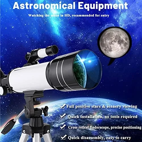 تلسکوپ LSLYTQ، دهانه 70 میلی‌متری، فاصله کانونی 400 میلی‌متری، تلسکوپ شکست نور نجومی برای مبتدیان، تلسکوپ مسافرتی با کیف حمل و سه پایه