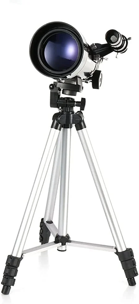 تلسکوپ LSLYTQ با دهانه 70 میلی‌متری و فاصله کانونی 400 میلی‌متری، شامل دو چشمی، سه‌پایه، یابنده و آداپتور تلفن همراه