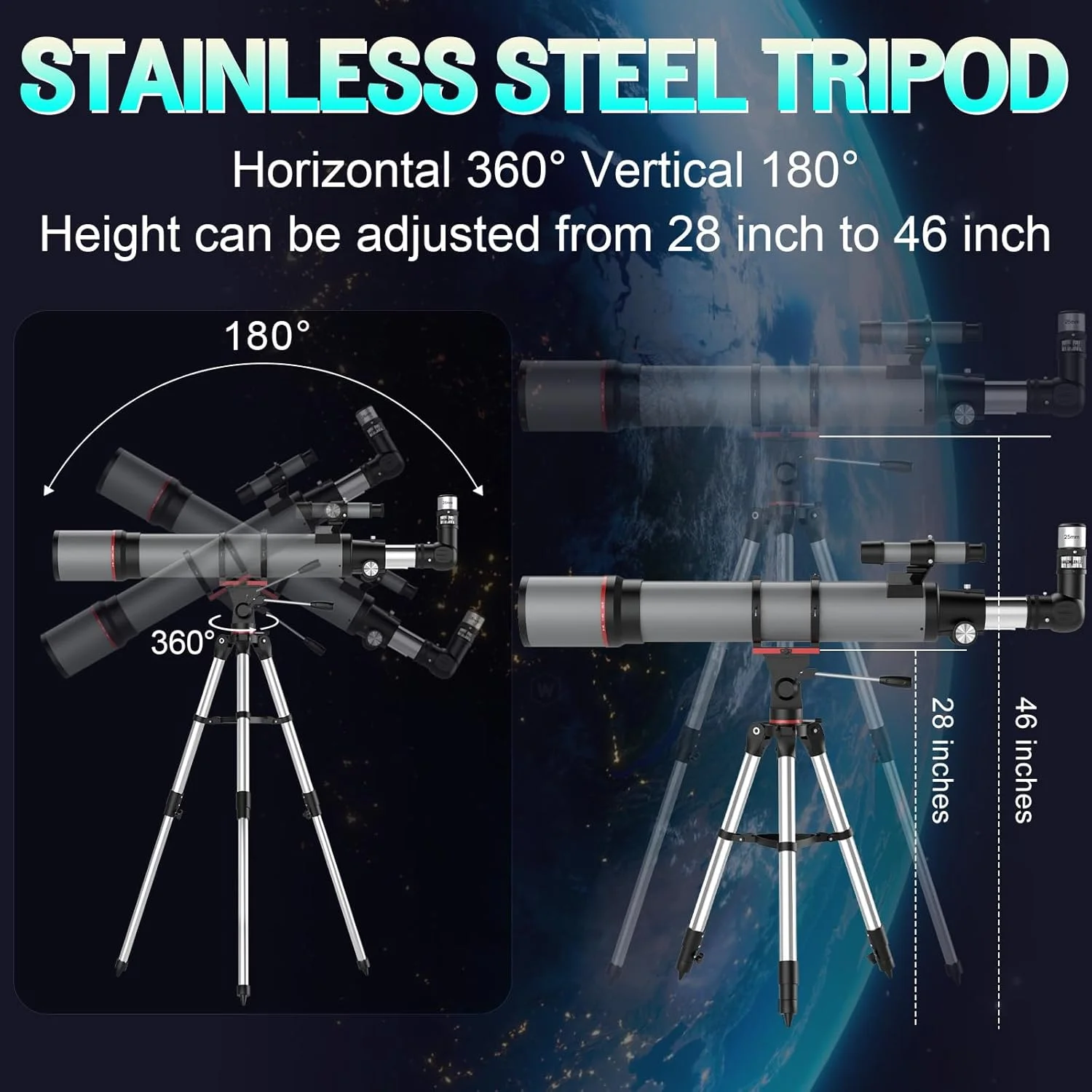 تلسکوپ با قدرت بالا برای بزرگسالان - تلسکوپ شکستی Aurosports با دهانه 90 میلیمتری و فاصله کانونی 800 میلیمتری برای کودکان و مبتدیان نجوم - تلسکوپ قابل حمل با آداپتور تلفن، سهپایه و کیف حمل تلسکوپ با قدرت بالا برای بزرگسالان - تلسکوپ شکستی Aurosports با دهانه 90 میلیمتری و فاصله کانونی 800 میلیمتری برای کودکان و مبتدیان نجوم - تلسکوپ قابل حمل با آداپتور تلفن، سهپایه و کیف حمل