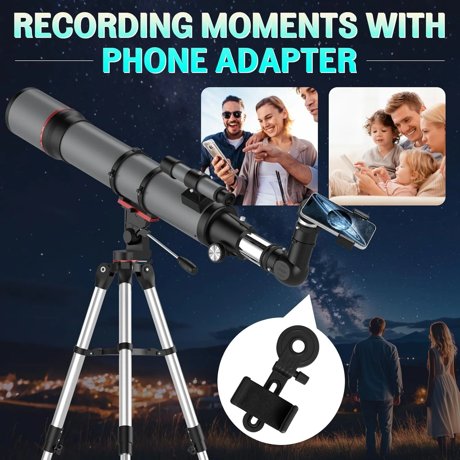 تلسکوپ با قدرت بالا برای بزرگسالان - تلسکوپ شکستی Aurosports با دهانه 90 میلیمتری و فاصله کانونی 800 میلیمتری برای کودکان و مبتدیان نجوم - تلسکوپ قابل حمل با آداپتور تلفن، سهپایه و کیف حمل تلسکوپ با قدرت بالا برای بزرگسالان - تلسکوپ شکستی Aurosports با دهانه 90 میلیمتری و فاصله کانونی 800 میلیمتری برای کودکان و مبتدیان نجوم - تلسکوپ قابل حمل با آداپتور تلفن، سهپایه و کیف حمل