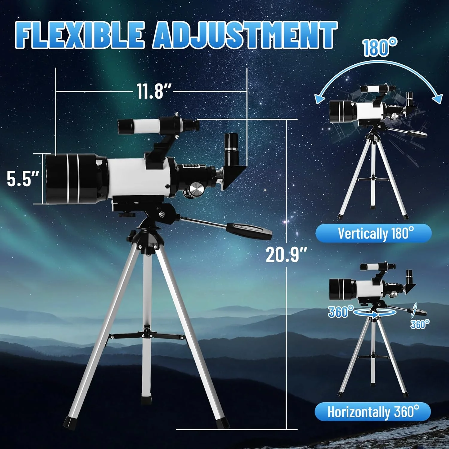 تلسکوپ برای کودکان، دیافراگم 70 میلیمتری (15X-150X) تلسکوپ انکساری قابل حمل با آداپتور تلفن و تکچشمی 2000 * 25 - هدیه نجوم مسافرتی حرفهای تلسکوپ برای کودکان، دیافراگم 70 میلیمتری (15X-150X) تلسکوپ انکساری قابل حمل با آداپتور تلفن و تکچشمی 2000 * 25 - هدیه نجوم مسافرتی حرفهای