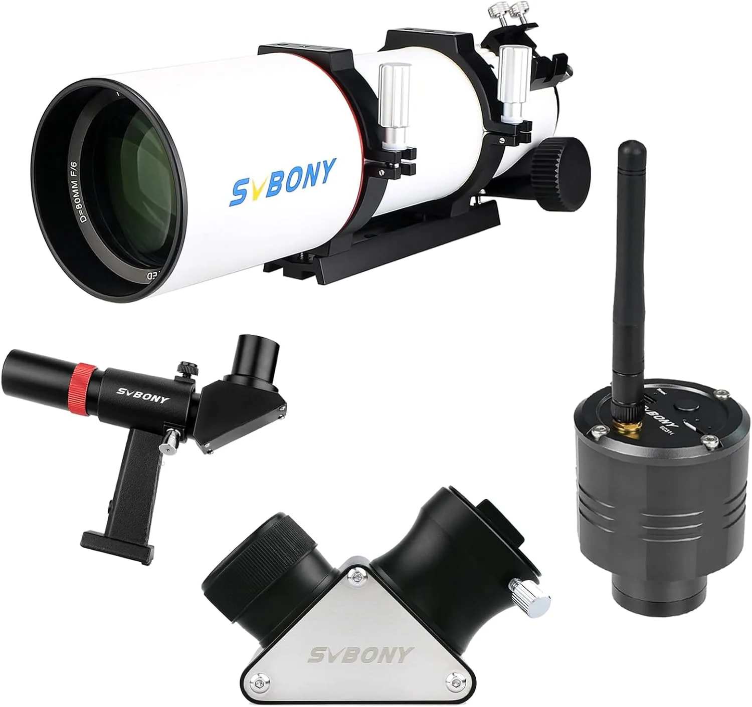 دوربین تلسکوپ وای فای SC311 با سنسور رنگی CMOS مدل IMX662 به همراه تلسکوپ SV550 80mm، آینه دی الکتریک 90 درجه 1.25 اینچی، یابنده زاویه راست SV182، کیت ترکیبی برای عکاسی از ماه