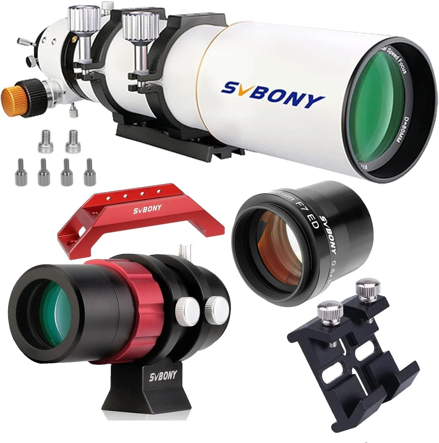 مجموعه لوله تلسکوپ SVBONY SV503 به همراه کاهنده کانونی SV193، پایه دم چلچله ای SV211، تلسکوپ راهنمای کوچک SV165، پایه دم چلچله ای جهانی برای مشاهده و عکاسی نجومی فوق العاده