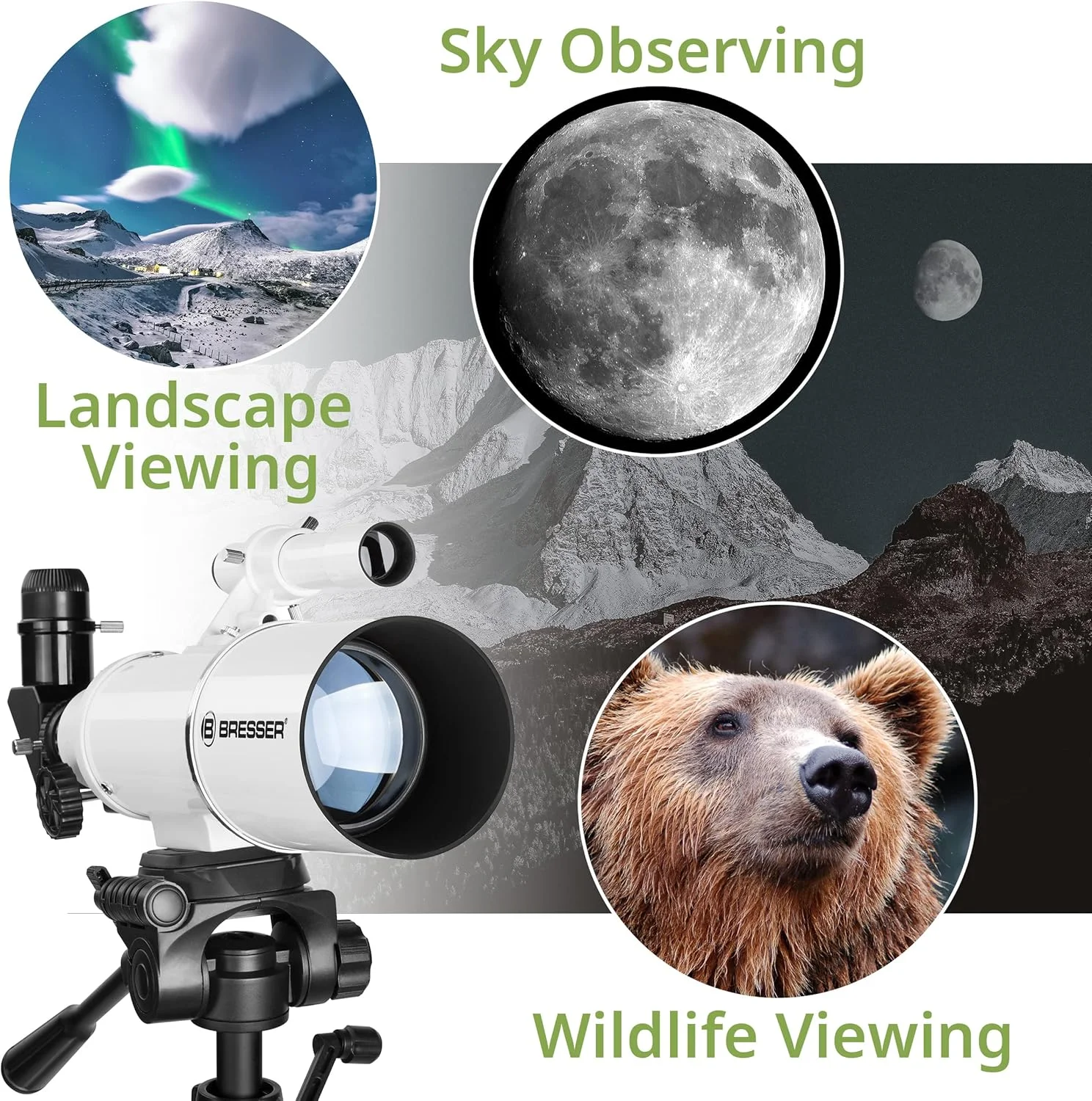 تلسکوپ شکستی کلاسیک 70/350 Bresser با پایه آلومینیومی و نگهدارنده تلفن همراه