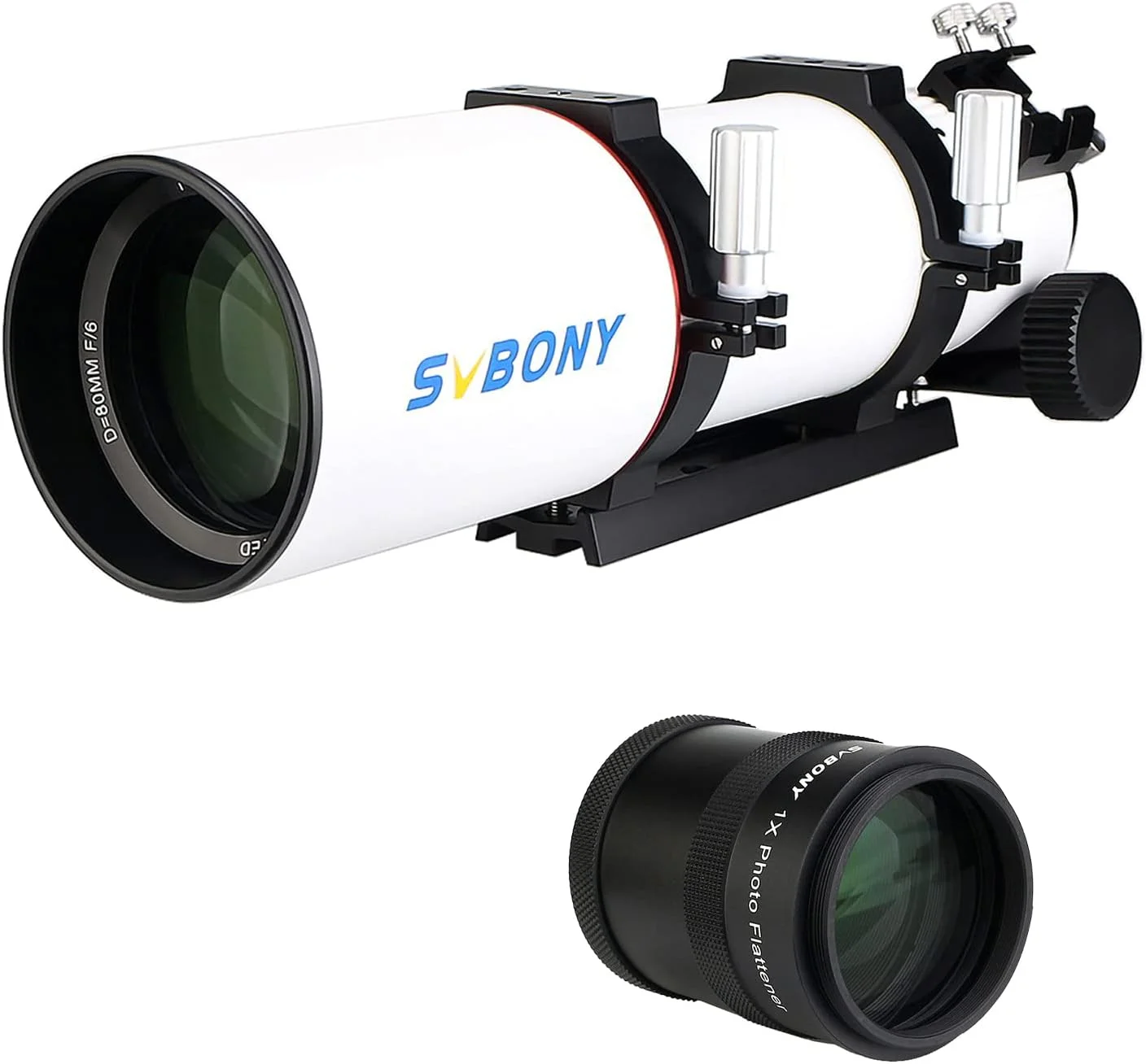 تلسکوپ SVBONY SV550، شکست نور سه تایی 80 میلی‌متری F6 APO OTA، به همراه هموارساز میدان SV209، هموارساز 1.0X میدان را اصلاح می‌کند، برای عکاسی نجومی از اعماق آسمان