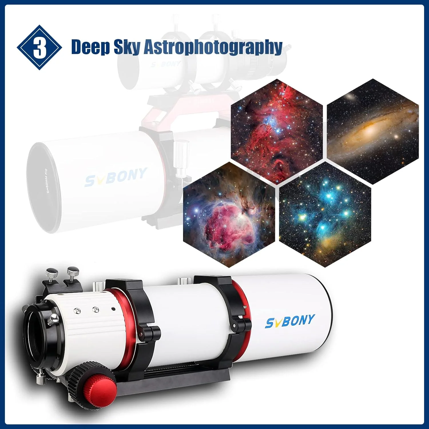 تلسکوپ SVBONY SV550، تلسکوپ شکستی سه تایی آپوکروماتیک 80 میلی‌متری OTA، همراه با فلتنر میدان SV209، اصلاح‌کننده 1.0X، تنظیم‌کننده زاویه دوربین SV210، چرخاننده 360 درجه M63، برای عکاسی نجومی از اعماق آسمان