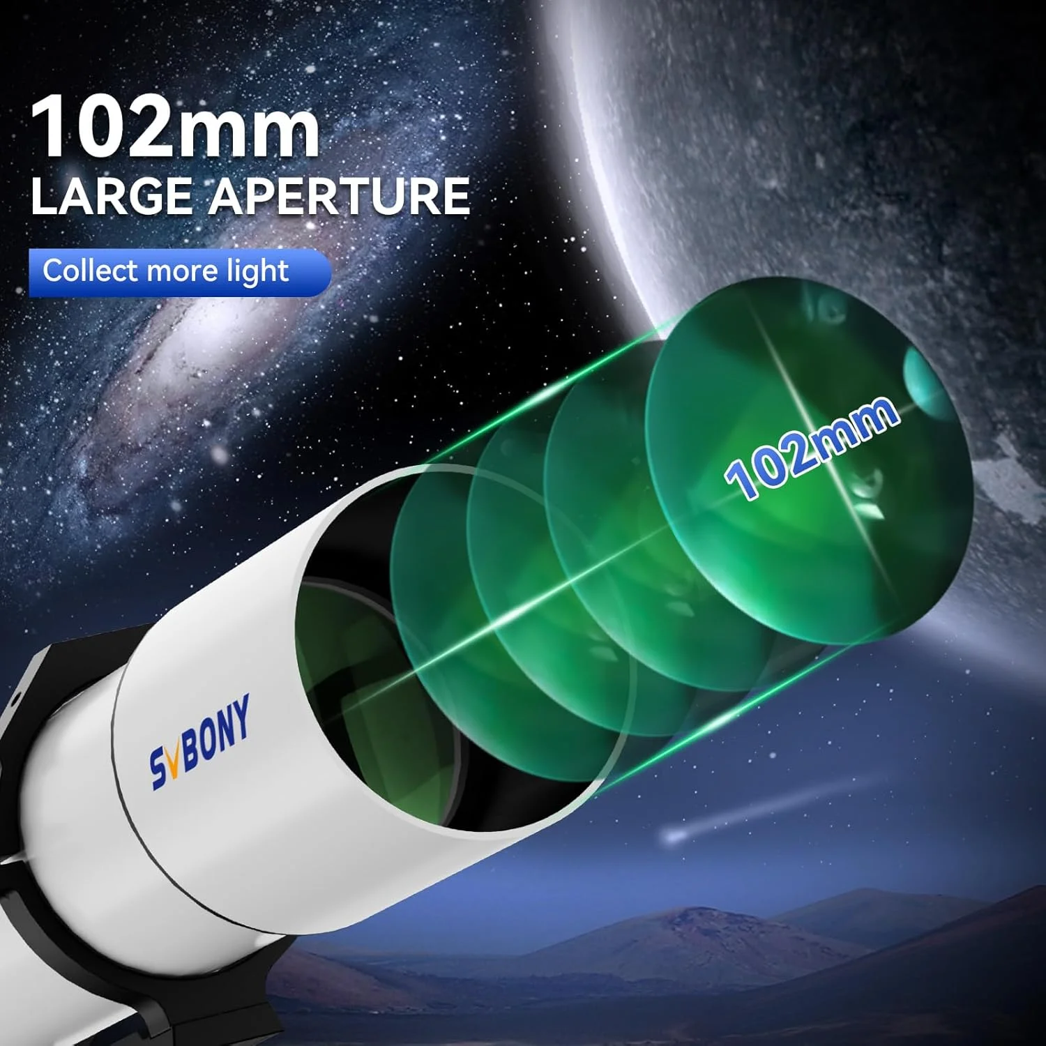 تلسکوپ SVBONY SV48P برای بزرگسالان، قدرت بالا، دهانه بزرگ 102 میلیمتری، Refractor OTA به همراه دسته SV211 203 میلیمتری، براکت نصب، تلسکوپ نجومی برای رصد اعماق آسمان تلسکوپ SVBONY SV48P برای بزرگسالان، قدرت بالا، دهانه بزرگ 102 میلیمتری، Refractor OTA به همراه دسته SV211 203 میلیمتری، براکت نصب، تلسکوپ نجومی برای رصد اعماق آسمان