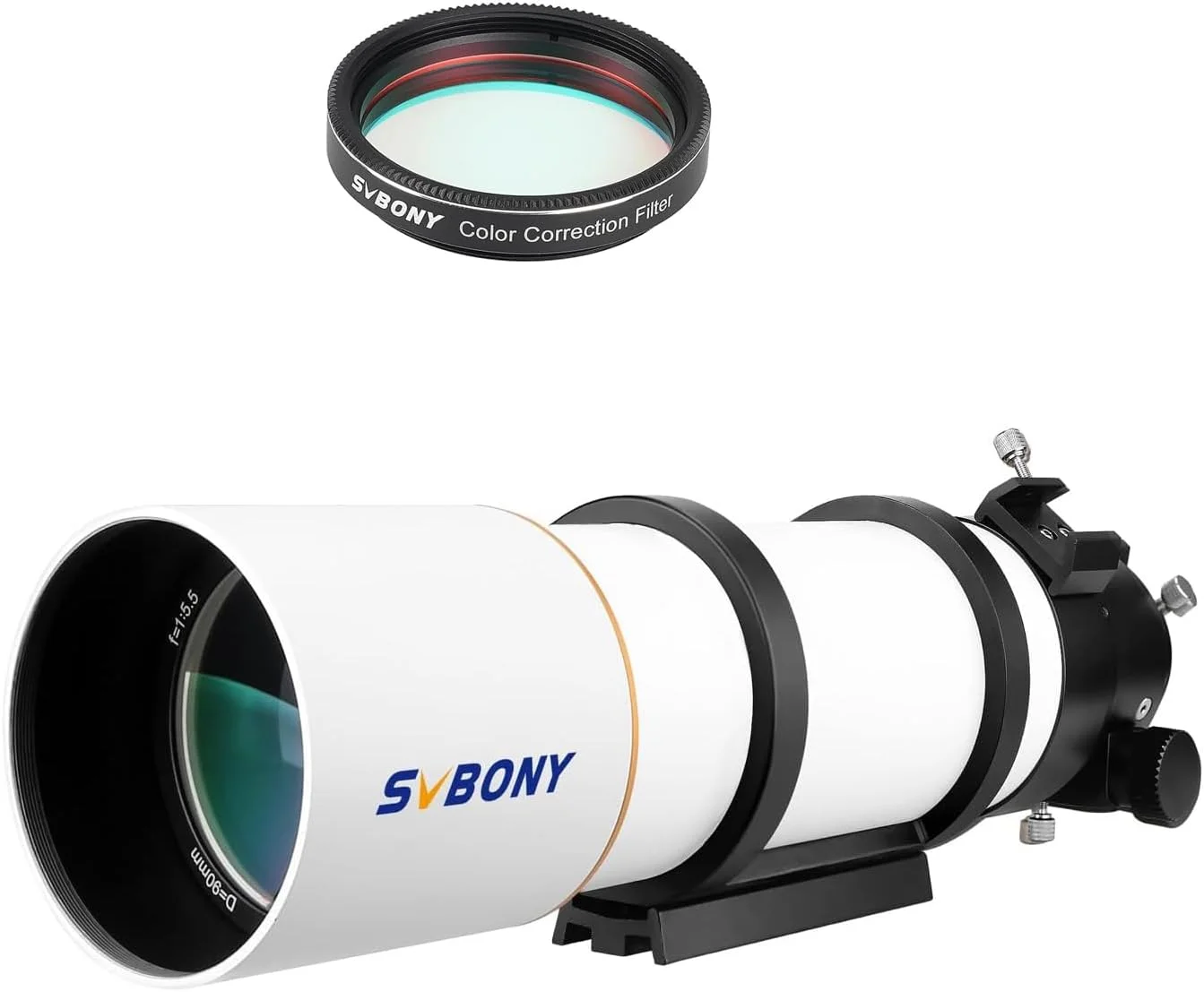 تلسکوپ شکستنی ۹۰ میلی‌متری SVBONY SV48P به همراه فیلتر تصحیح رنگی ۱.۲۵ اینچی SV231 برای عکاسی نجومی از اعماق آسمان، وضوح و کنتراست بهبود یافته