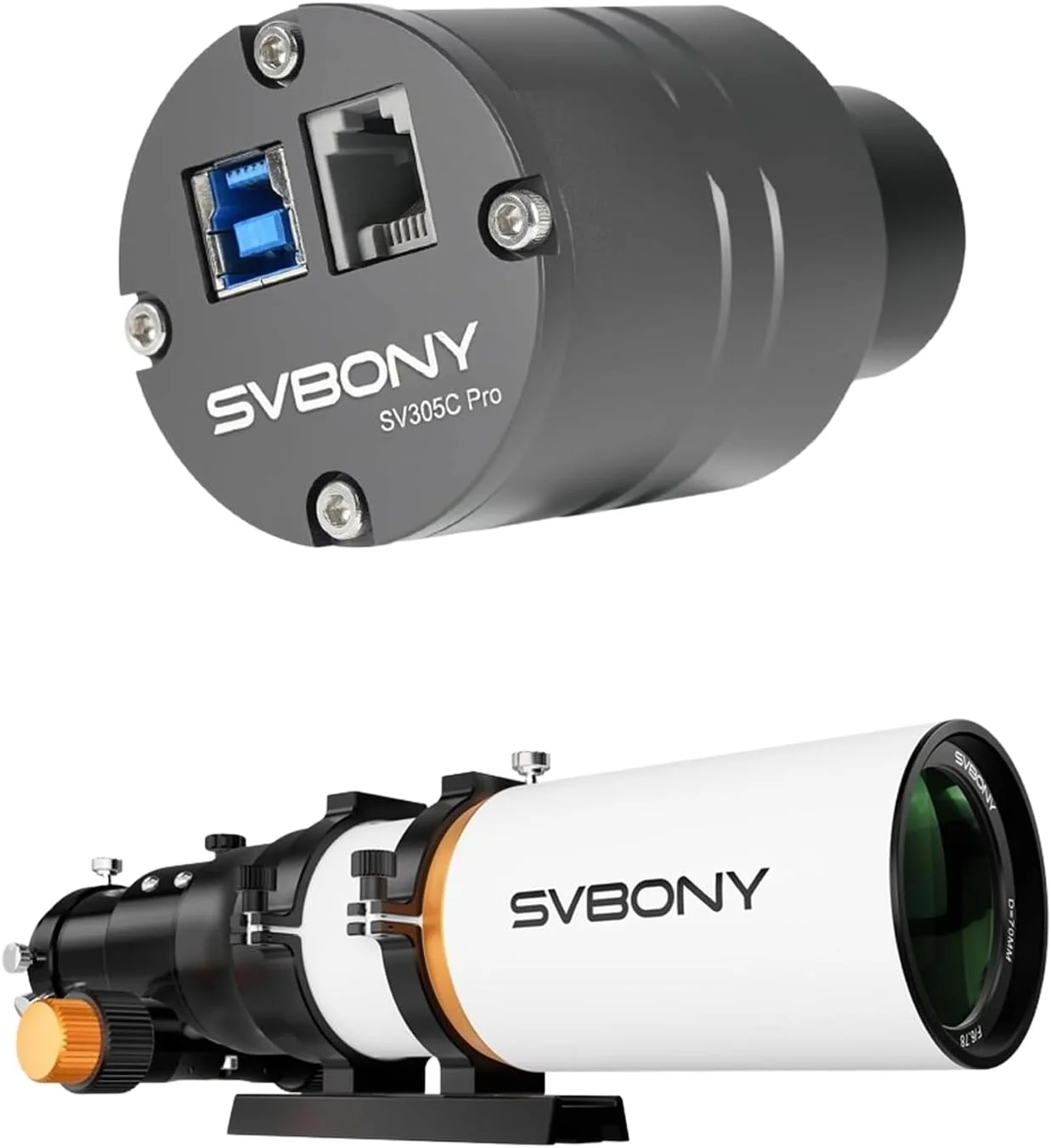 تلسکوپ شکستنی SVBONY SV503 با فلتنر میدان داخلی و دوربین تلسکوپ SV305C Pro