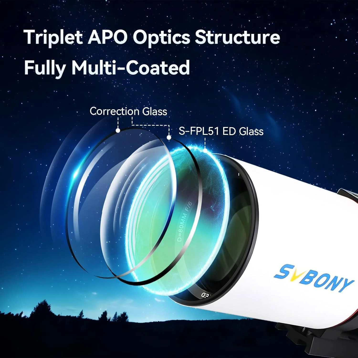 تلسکوپ سه تایی آپو SVBONY SV550 80