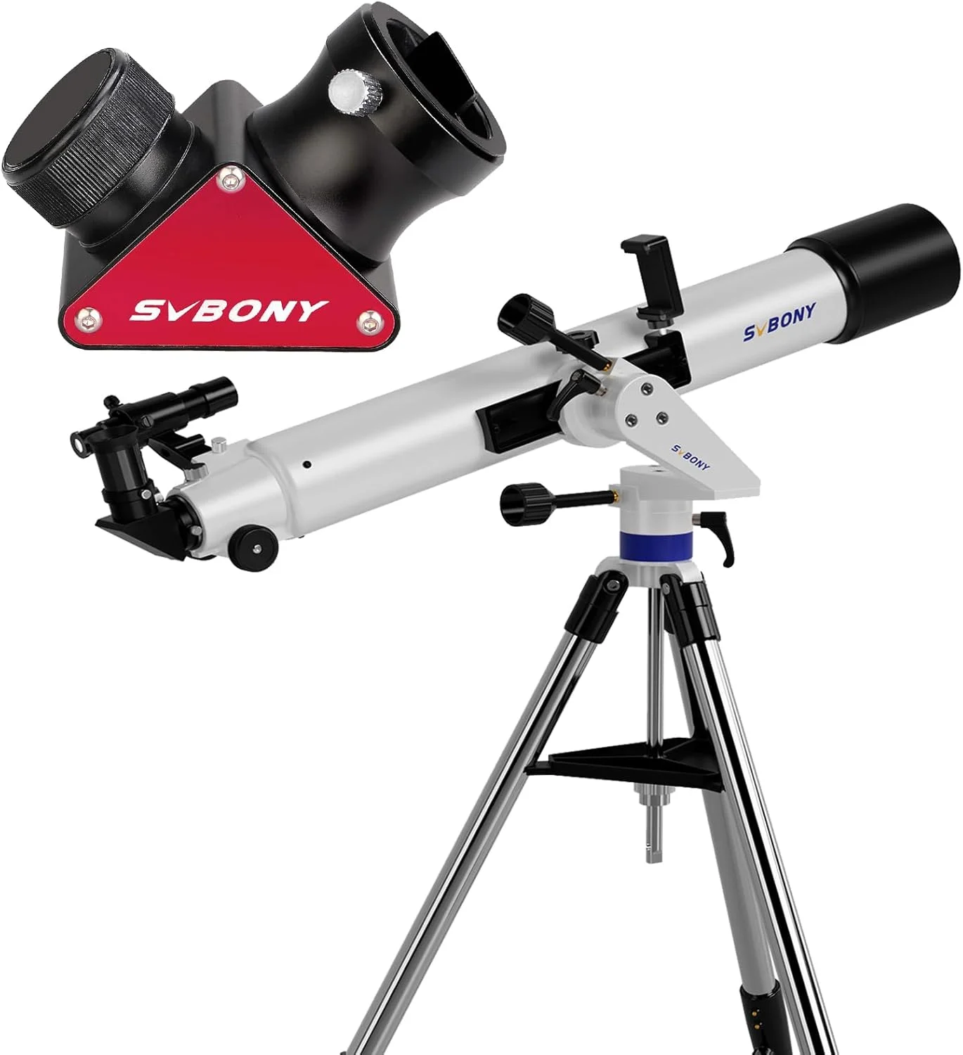 بسته آینه قطری دی‌الکتریک SVBONY SV188P به همراه تلسکوپ SV520 برای بزرگسالان، تلسکوپ شکستی با قدرت بالا، دهانه 90 میلی‌متری، فاصله کانونی 800 میلی‌متری با پایه AZ، چشمی 25 میلی‌متری، کیت تلسکوپ برای مبتدیان