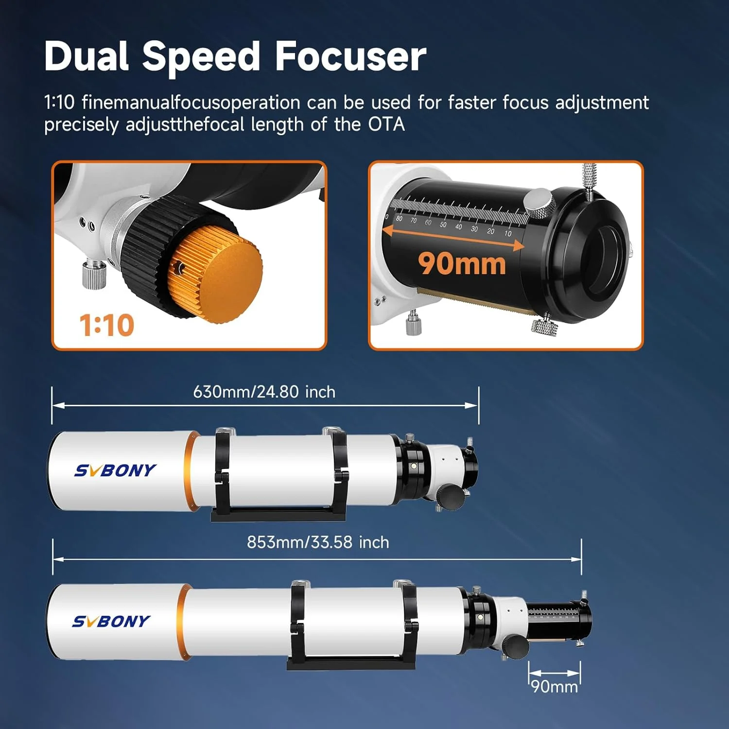 تلسکوپ شکستنی SVBONY SV503، 102 میلی‌متری F7 با عدسی آپوکروماتیک با پراکندگی بسیار کم، فوکوسر دو سرعته، 90 میلی‌متر بک فوکوس، تلسکوپ برای افراد حرفه ای، مناسب برای سیارات اعماق آسمان و عکاسی نجومی