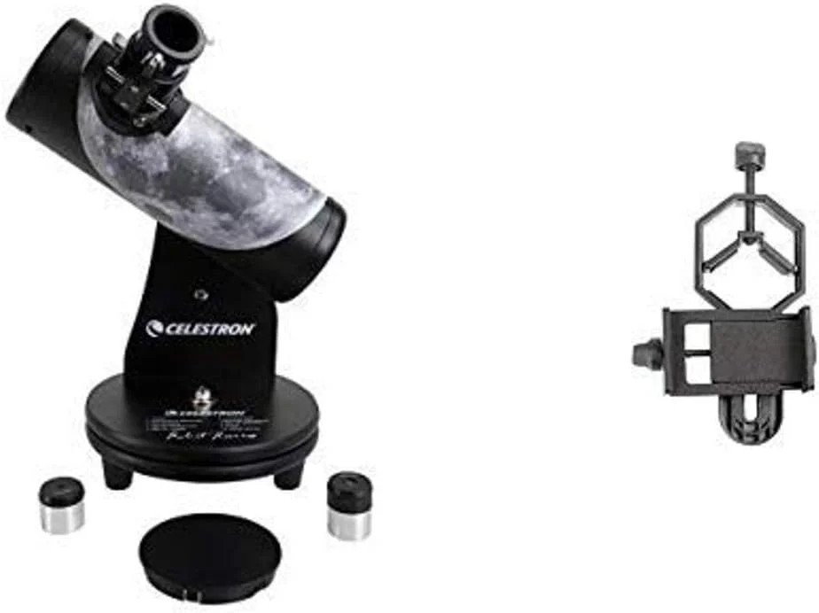 تلسکوپ نجومی ماه رابرت ریوز سری سیگنچر سلسترون، مشکی (22016) به همراه آداپتور تلفن هوشمند پایه 1.25 اینچی برای ثبت اکتشافات شما