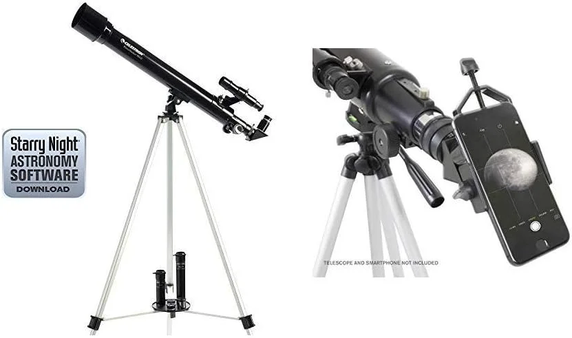 تلسکوپ شکستنی سلسترون PowerSeeker 50 AZ به همراه آداپتور پایه تلفن هوشمند 1.25 اینچی - لحظات کشف خود را ثبت کنید