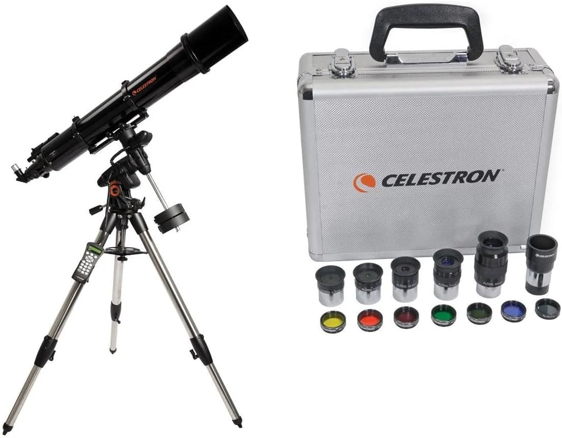 تلسکوپ شکستنی 6 اینچی Celestron Advanced VX - همراه با کیت لوازم جانبی لوکس (5 چشمی Plossl Celestron، لنز بارلو 1.25 اینچی، مجموعه فیلتر 1.25 اینچی، کیف حمل لوازم جانبی)