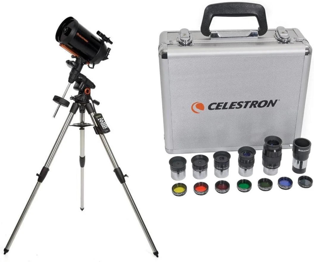 تلسکوپ اشمیت-کاسگرین 8 اینچی Celestron Advanced VX - همراه با کیت لوازم جانبی لوکس (5 چشمی Plossl Celestron، لنز بارلو 1.25 اینچی، مجموعه فیلتر 1.25 اینچی، کیف حمل لوازم جانبی)