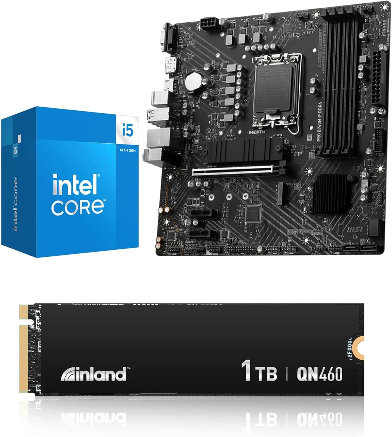 مجموعه 3 در 1 Micro Center: پردازنده دسکتاپ Intel Core i5-14400 با مادربرد MSI PRO B760M-P DDR4 ProSeries و SSD NVMe اینلند QN460 با ظرفیت 1 ترابایت مجموعه 3 در 1 Micro Center: پردازنده دسکتاپ Intel Core i5-14400 با مادربرد MSI PRO B760M-P DDR4 ProSeries و SSD NVMe اینلند QN460 با ظرفیت 1 ترابایت