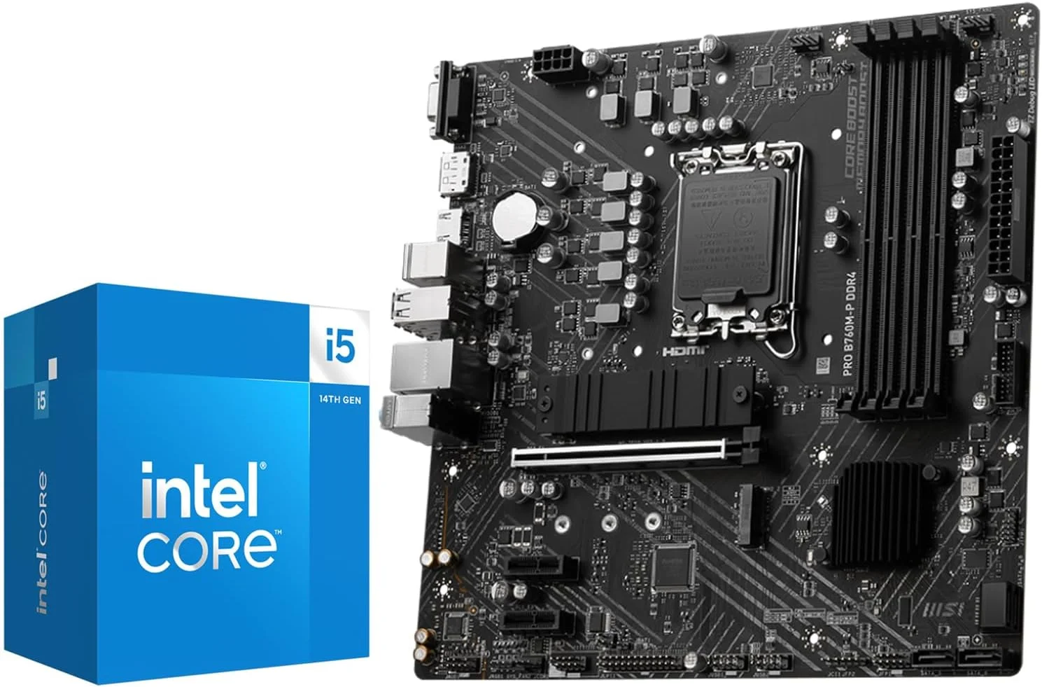 مجموعه 3 در 1 Micro Center: پردازنده دسکتاپ Intel Core i5-14400 با مادربرد MSI PRO B760M-P DDR4 ProSeries و SSD NVMe اینلند QN460 با ظرفیت 1 ترابایت مجموعه 3 در 1 Micro Center: پردازنده دسکتاپ Intel Core i5-14400 با مادربرد MSI PRO B760M-P DDR4 ProSeries و SSD NVMe اینلند QN460 با ظرفیت 1 ترابایت