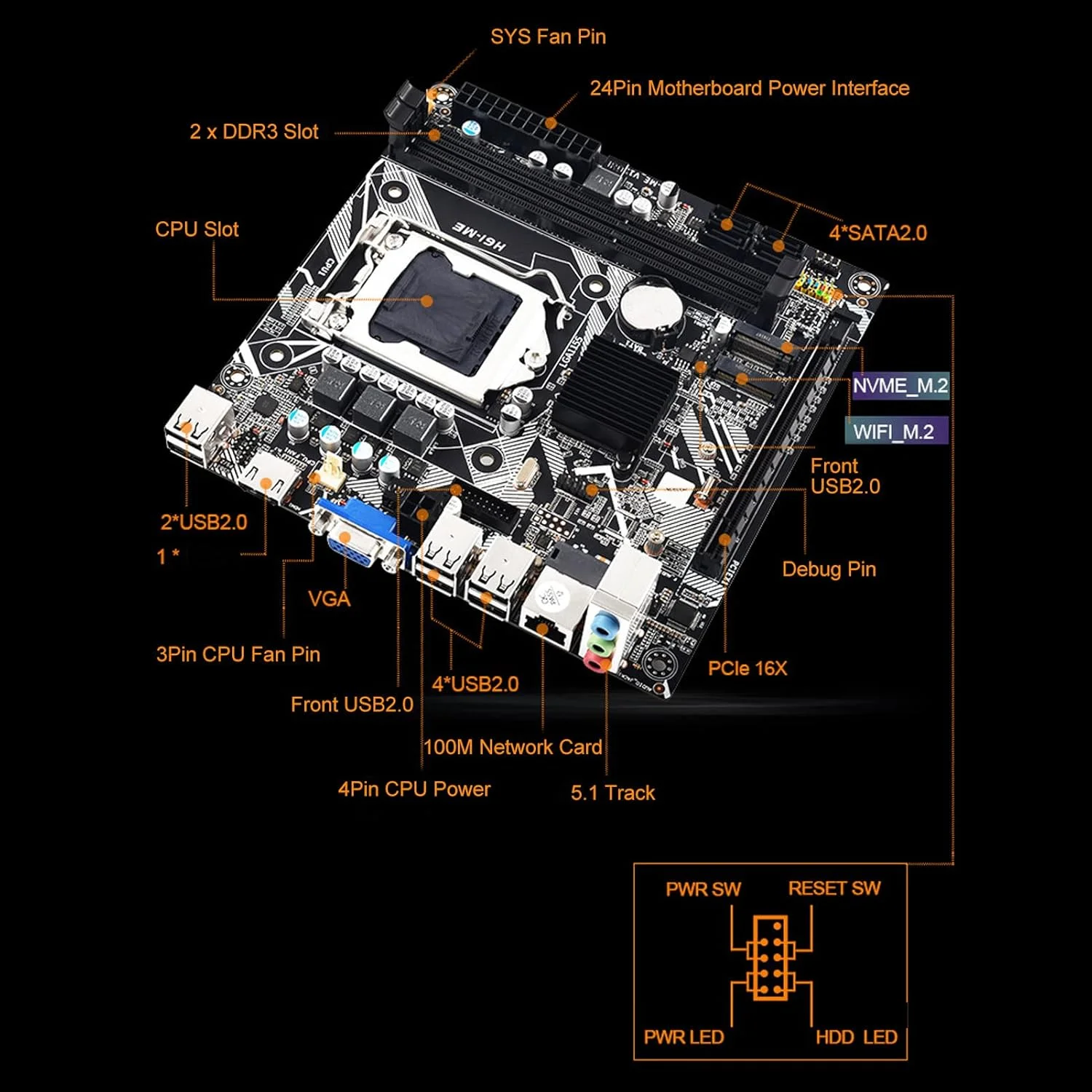 مادربرد دسکتاپ Zunate LGA1155، مادربرد H61ME LGA 1155 Mini ITX، رابط NVME M.2 VGA HD، مادربرد استخراج کامپیوتر PCIe 16X برای رایانه شخصی گیمینگ