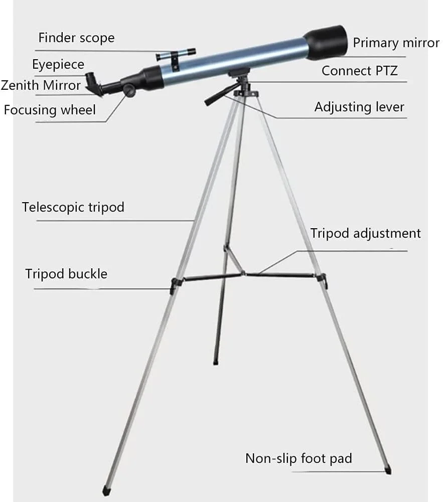 تلسکوپ بازتابی LSLYTQ برای مبتدیان، دهانه 60 میلی‌متری، تلسکوپ 700 میلی‌متری با سه‌پایه قابل تنظیم و آداپتور تلفن، مناسب برای فضای باز