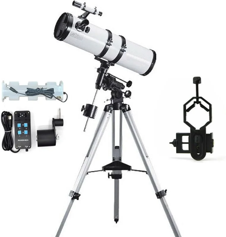 تلسکوپ نیوتنی آینه‌ای 150x750 میلی‌متری با قدرت بالا و استقرار استوایی برای رصد اعماق فضا به همراه سه‌پایه و موتور
