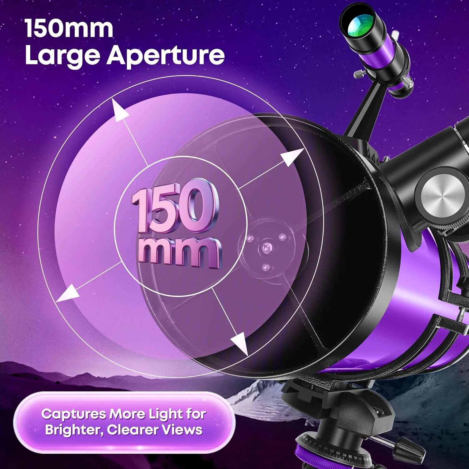 تلسکوپ نیوتونی بازتابی 150EQ برای بزرگسالان و مبتدیان، تلسکوپ های حرفه ای نجومی پرقدرت برای بزرگسالان با پایه استوایی، نگهدارنده تلفن، پوشش ضد گرد و غبار و کیف حمل