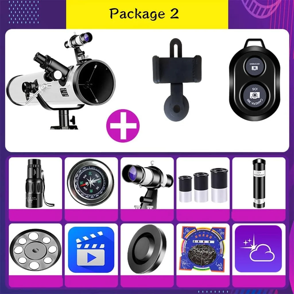 تلسکوپ بازتابی نجومی LSLYTQ با دهانه 114 میلی‌متر، پایه AZ 700 میلی‌متری، تلسکوپ‌های قابل تنظیم و قابل حمل با آداپتور تلفن