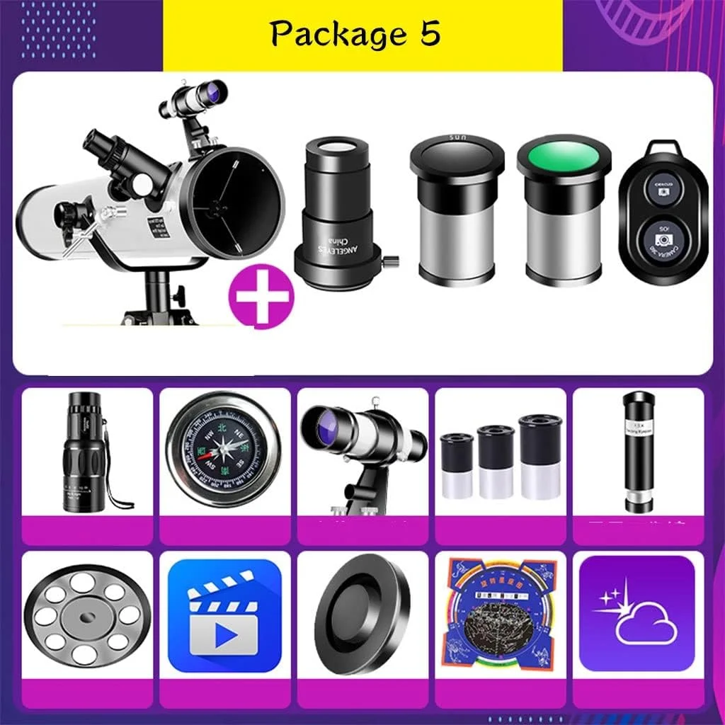 تلسکوپ بازتابی نجومی LSLYTQ با دهانه 114 میلی‌متر، پایه AZ 700 میلی‌متری، تلسکوپ‌های قابل تنظیم و قابل حمل با آداپتور تلفن