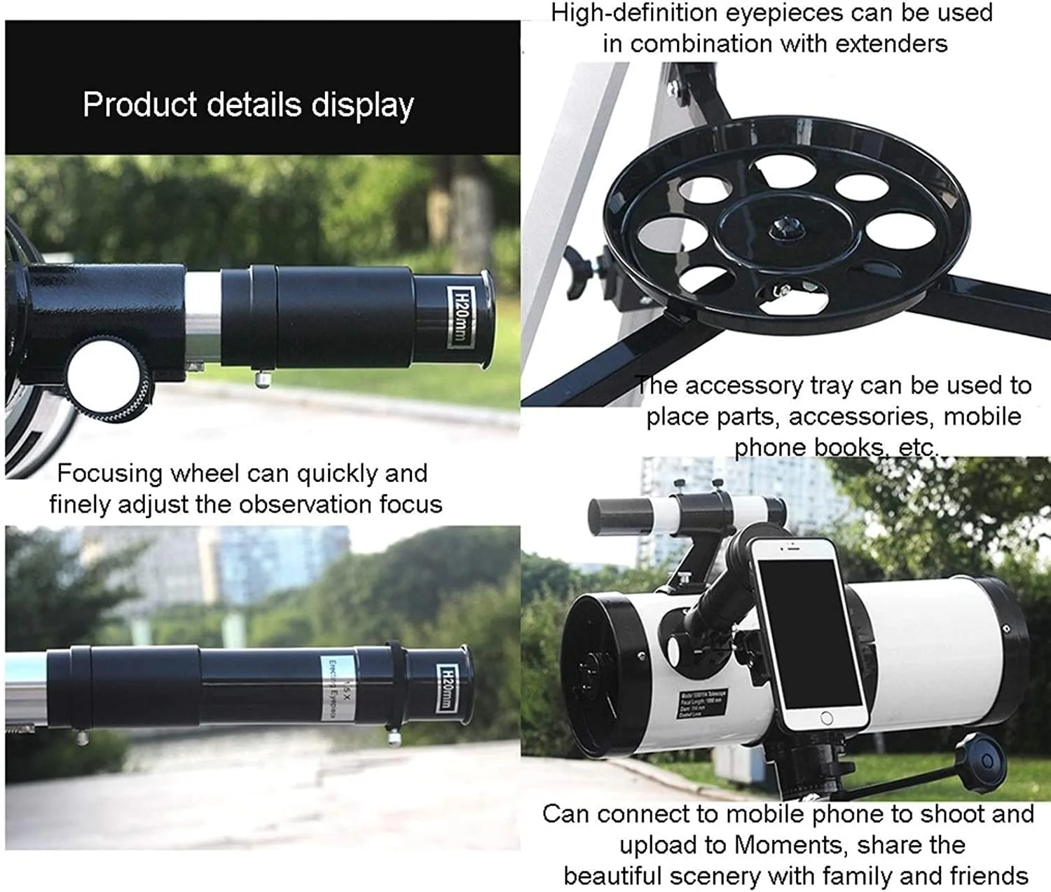 تلسکوپ بازتابی نجومی حرفه ای Spacmirrors LSLYTQ همراه با سه پایه، تلسکوپ 114 میلی متری برای نجوم، تلسکوپ برای نجوم و بزرگسالان مبتدی سبک و قابل حمل