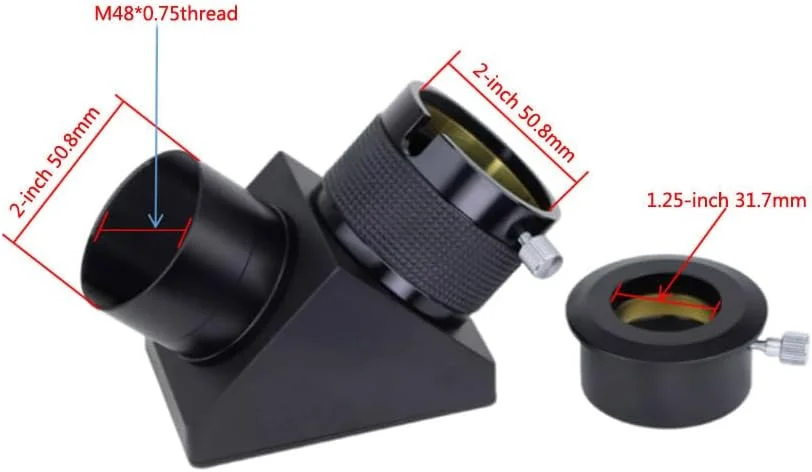 آینه قطری 2 اینچی زنیت با پوشش دی‌الکتریک برای تلسکوپ نجومی شکستی با بازتاب 99% به همراه اتصالات زاویه 90 درجه