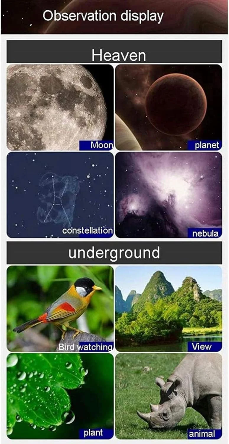 تلسکوپ بازتابی LSLYTQ برای مبتدیان، اپتیک شیشه ای با پوشش کامل سه پایه با ارتفاع قابل تنظیم، تلسکوپ نجومی برای بزرگسالان، برای استفاده در داخل/خارج از منزل