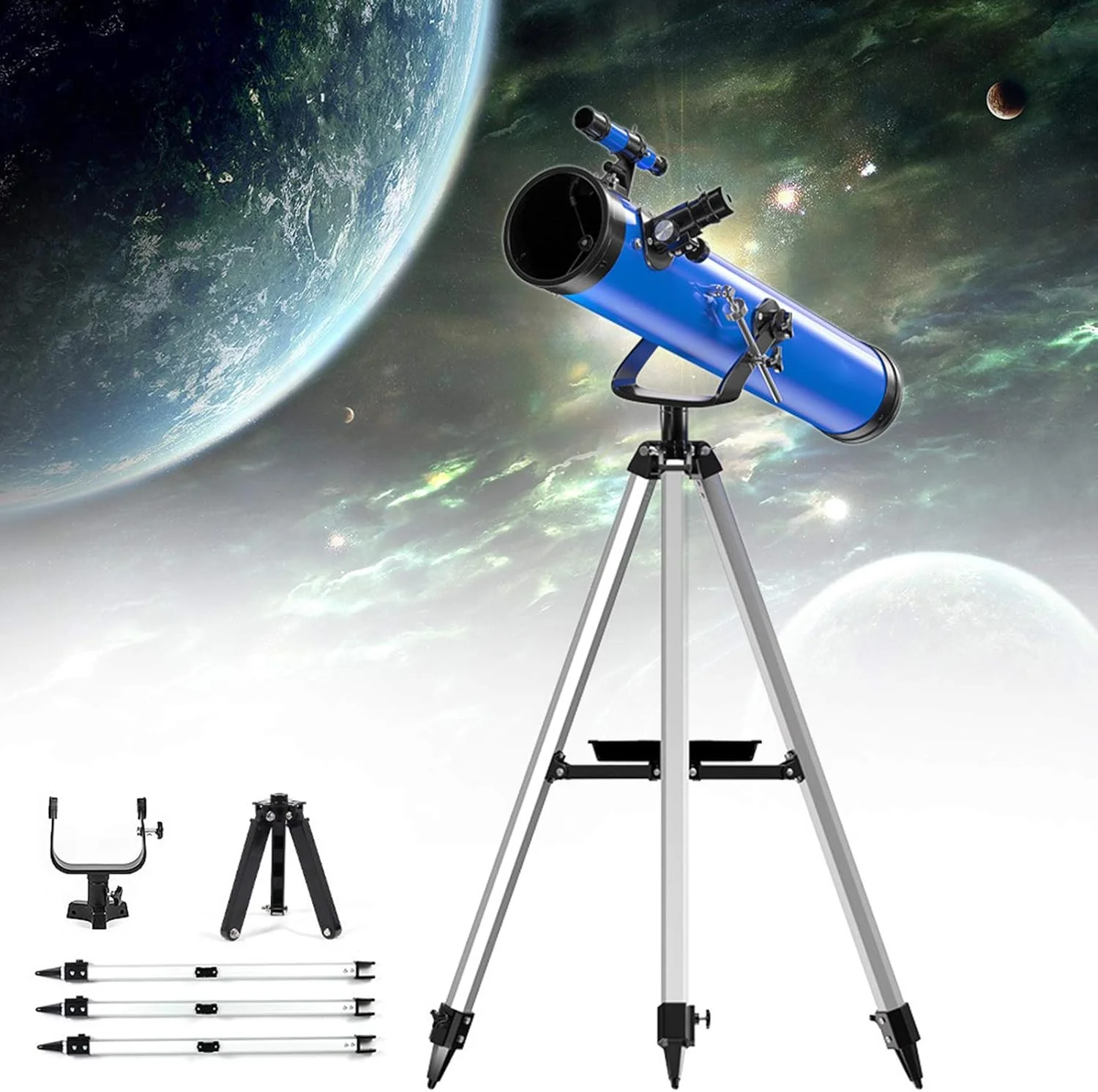 تلسکوپ نجومی حرفه ای LSLYTQ برای بزرگسالان، تلسکوپ بازتابی 76 میلی متری با دیافراگم 700 میلی متری، تلسکوپ مسافرتی قابل حمل با بزرگنمایی بالا و کیف حمل