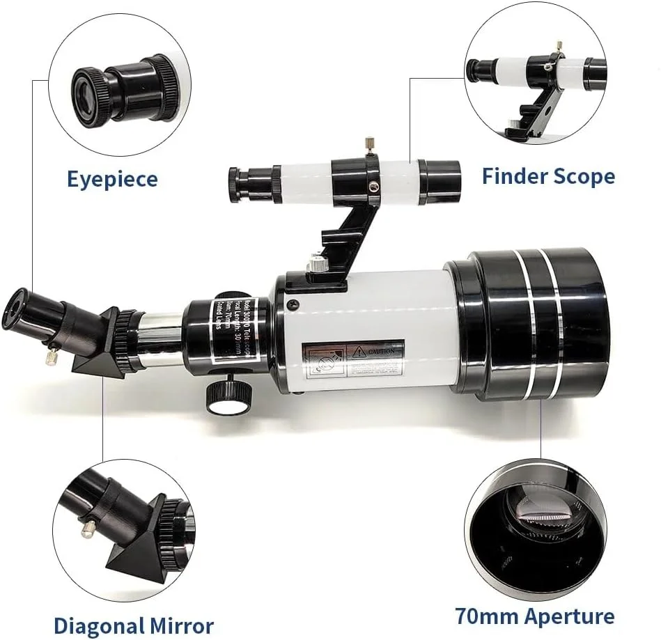 تلسکوپ نجومی قابل حمل 70 میلی‌متری با سه‌پایه، رنگ آبی روشن (بدون بلوتوث)