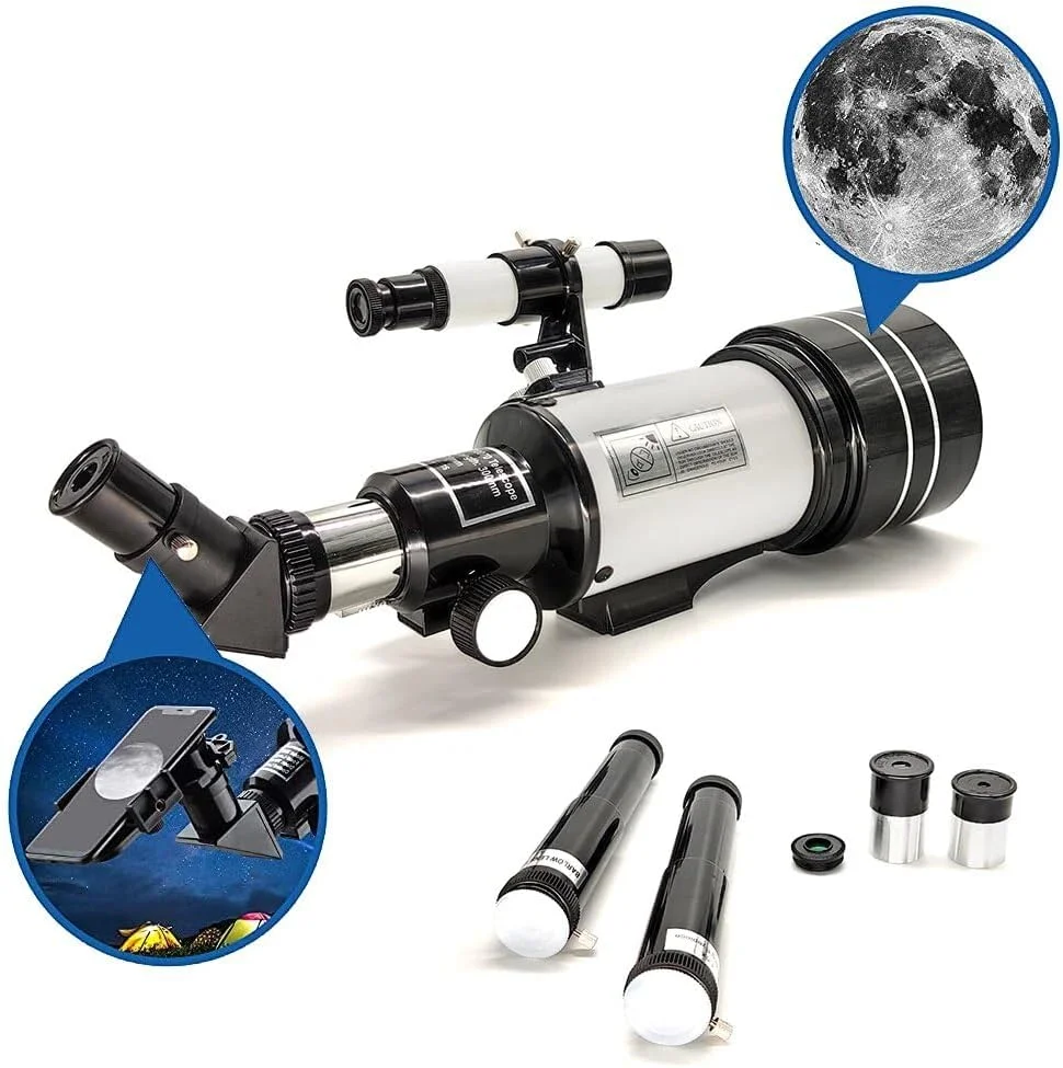 تلسکوپ نجومی قابل حمل ۷۰ میلی‌متری با سه پایه، رنگ آبی روشن