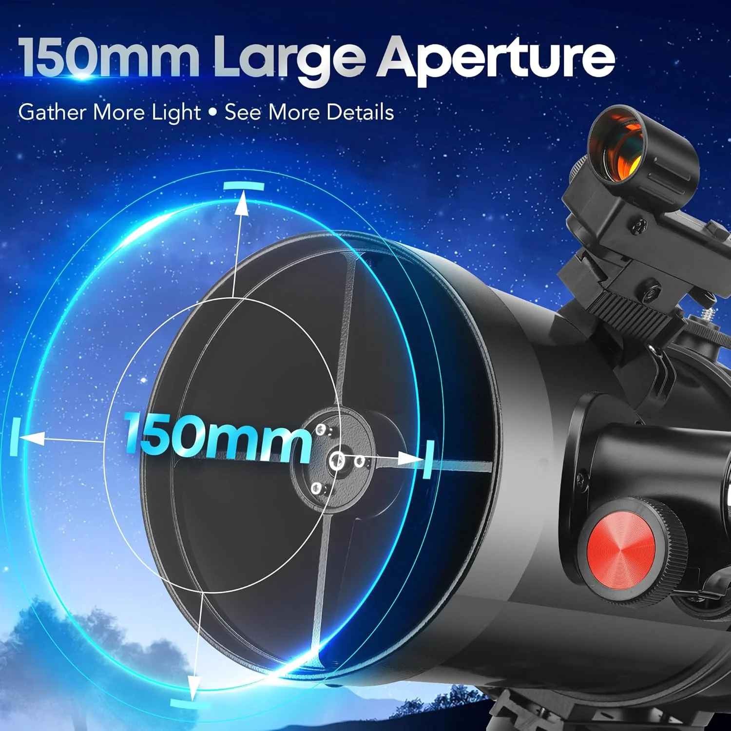 تلسکوپ نیوتنی بازتابی 150EQ برای بزرگسالان و مبتدیان نجوم، تلسکوپ های نجومی حرفه ای با پایه استوایی، آداپتور تلفن، سه پایه، فیلتر ماه و کیف حمل بزرگ