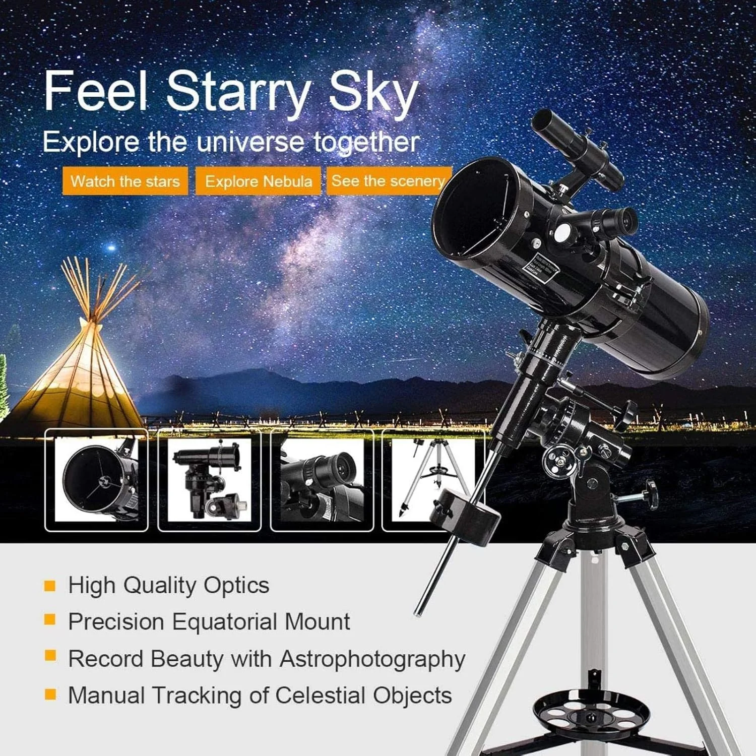 تلسکوپ بازتابی هدیه LSLYTQ - پایه استوایی - تلسکوپ با دیافراگم 114 میلی‌متری به همراه سه‌پایه قابل تنظیم