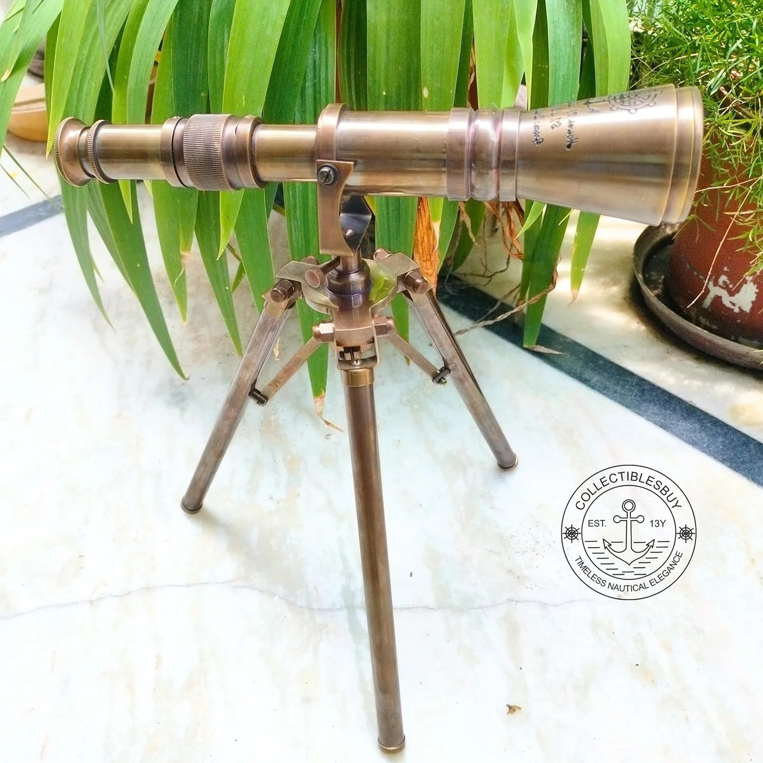تلسکوپ رومیزی تک لوله ای برنجی عتیقه دست ساز، کلکسیونی دریایی، دکوراسیون دریایی، ظاهری سلطنتی برای نمایش در خانه و دفتر