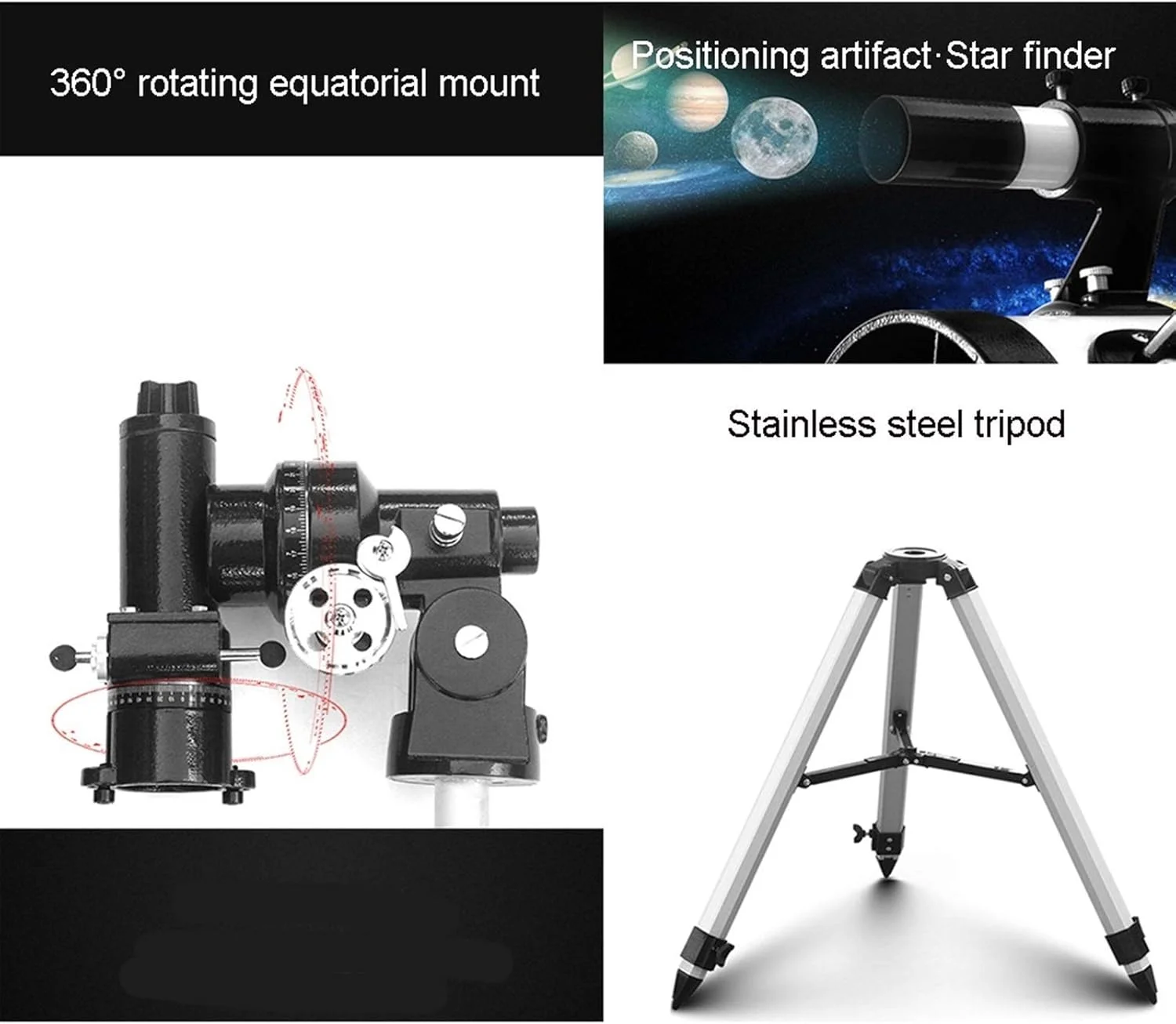 تلسکوپ بازتابی نجومی به همراه سه پایه، تلسکوپ 114 میلی‌متری برای نجوم، تلسکوپ برای نجوم کودکان و بزرگسالان مبتدی، بسته 1