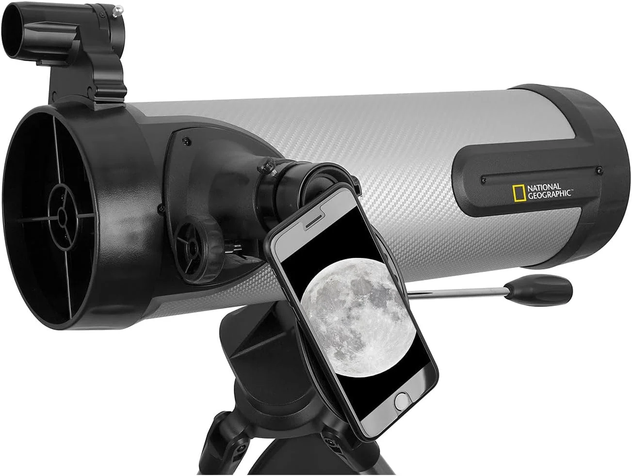 تلسکوپ بازتابی 114 میلی‌متری نشنال جئوگرافیک به همراه چشمی‌ها، پایه و آداپتور تلفن هوشمند برای نجوم و عکاسی نجومی