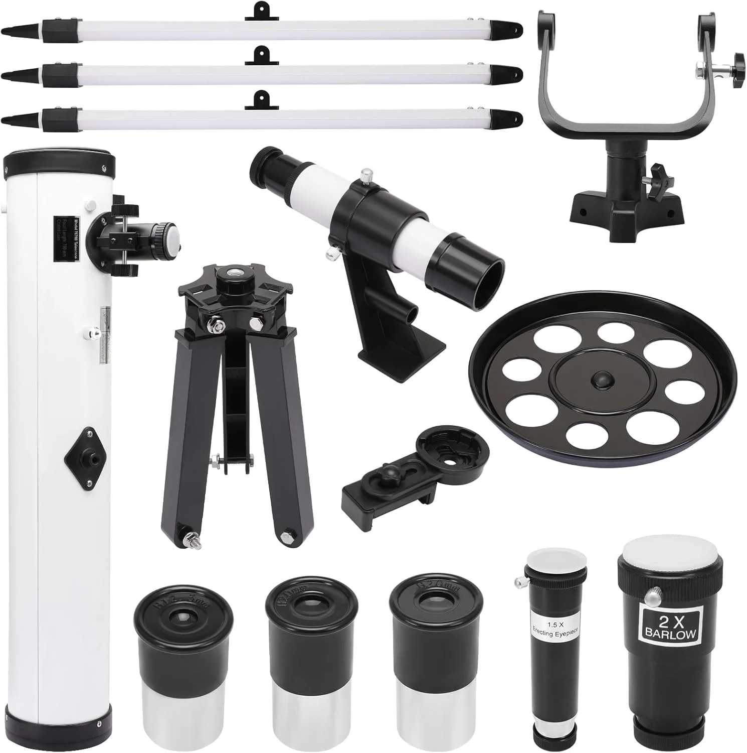تلسکوپ بازتابی، تلسکوپ های نجومی بازتابی با فاصله کانونی (35X-875X) برای بزرگسالان و کودکان - همراه با 3 چشمی، لنز بارلو 5X، فیلتر ماه و آداپتور تلفن هوشمند